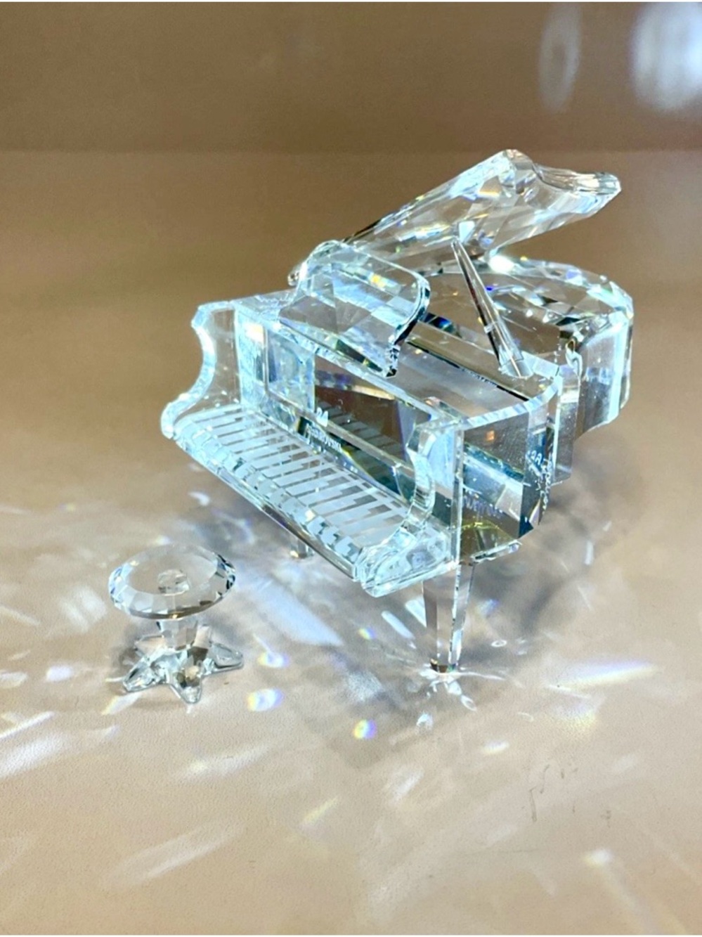 Crystal Grand Piano Figurine With Bench Signed Inscribed “Zendron Martin 1993”